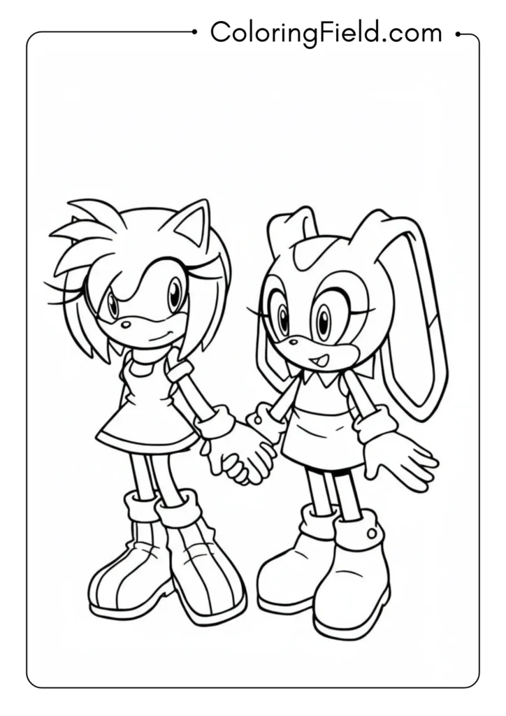 Amy and Cream the Rabbit holding hands, friendship pose