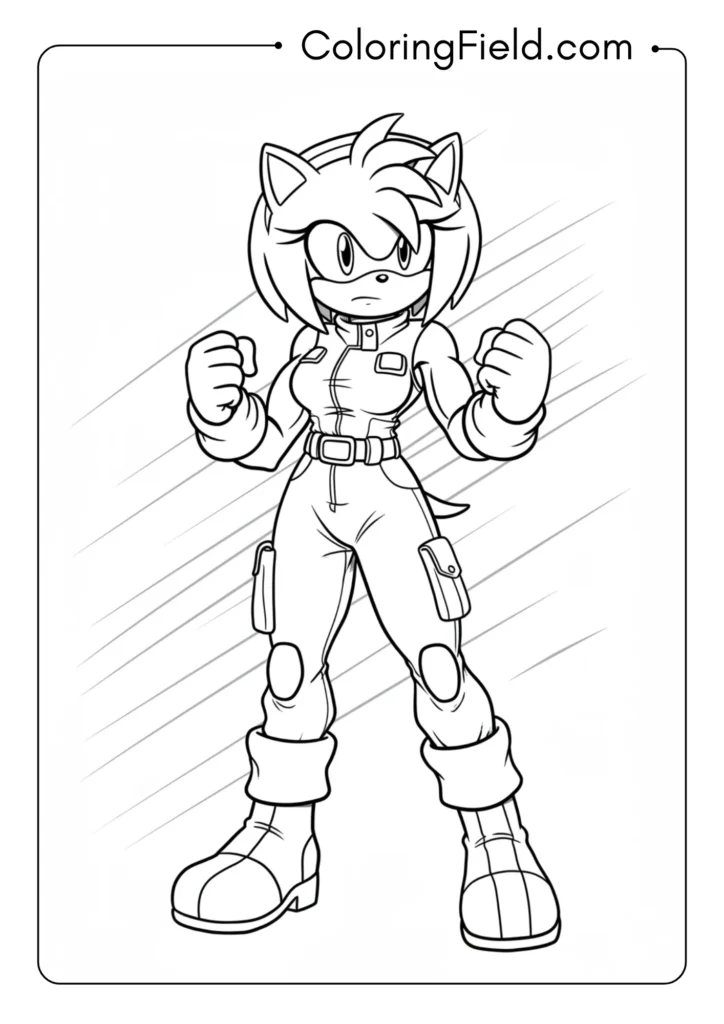 Amy in a determined stance, confident expression