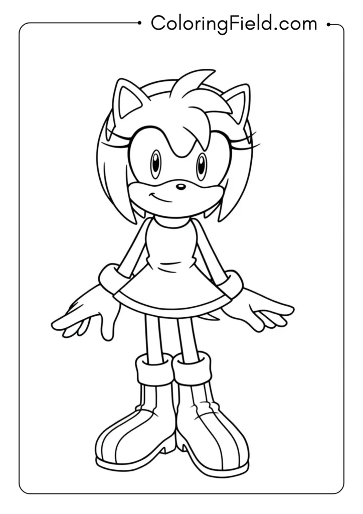 Amy in her classic dress with sweet expression, simple standing pose
