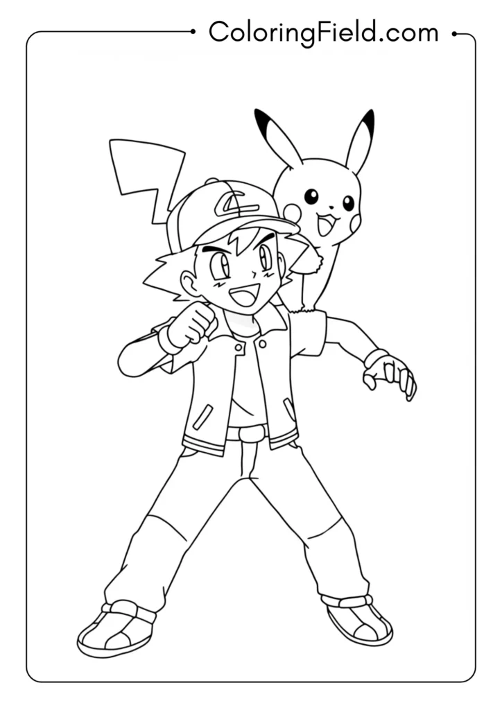 Ash Ketchum with Pikachu on his shoulder