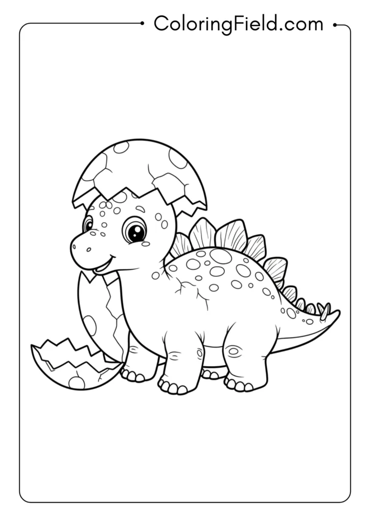 Baby Stegosaurus hatching from an egg