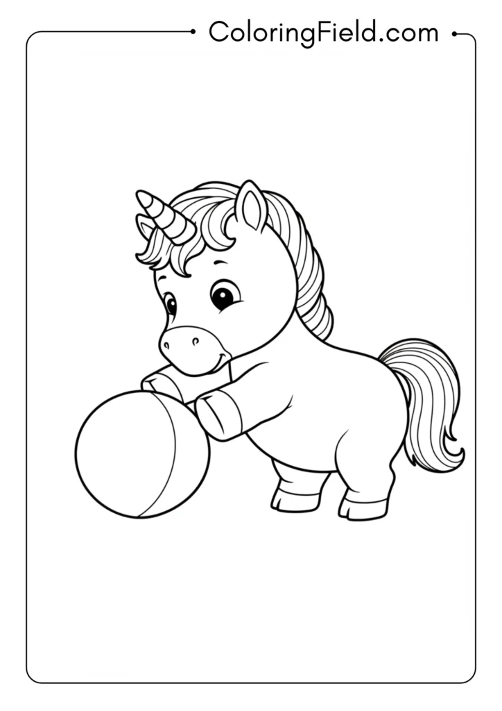 Baby Unicorn Playing with Ball