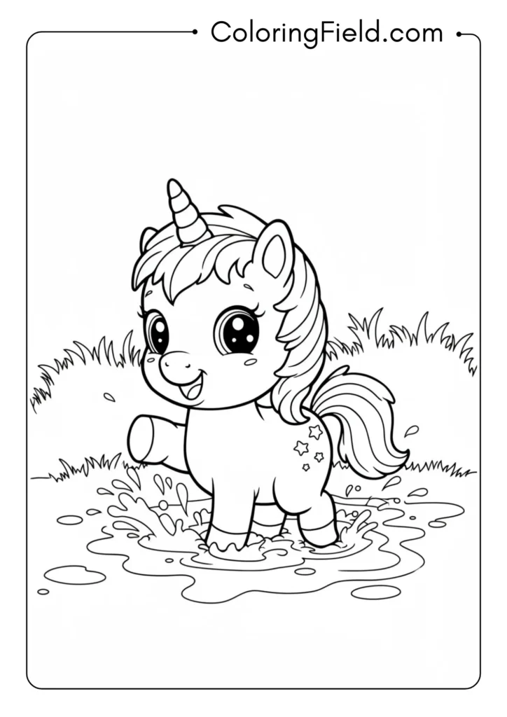 Baby Unicorn Splashing in Puddle