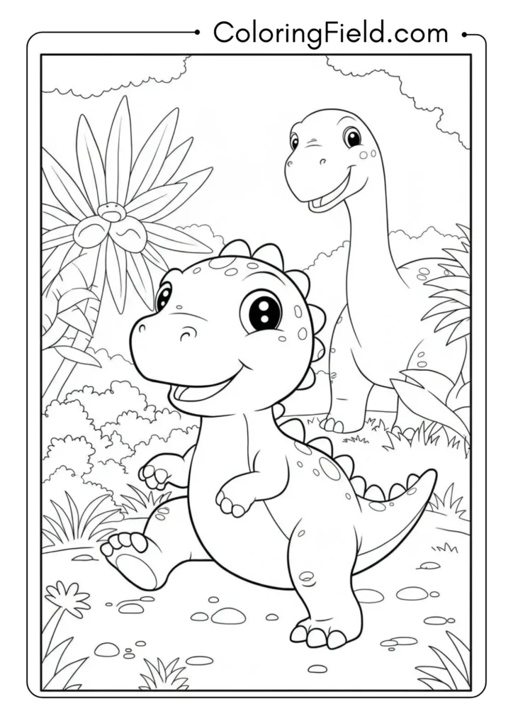 Baby dinosaur taking first steps with slightly wobbly stance