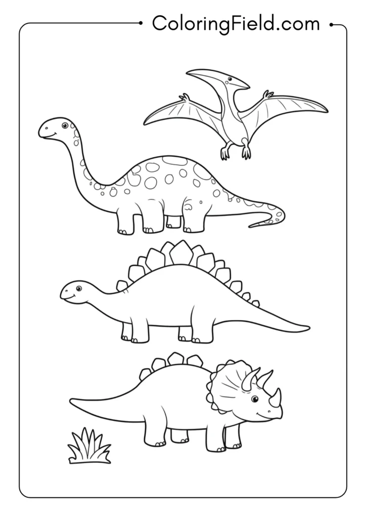 Basic dinosaur parade showing 3-4 extremely simplified dinosaur silhouettes in a row