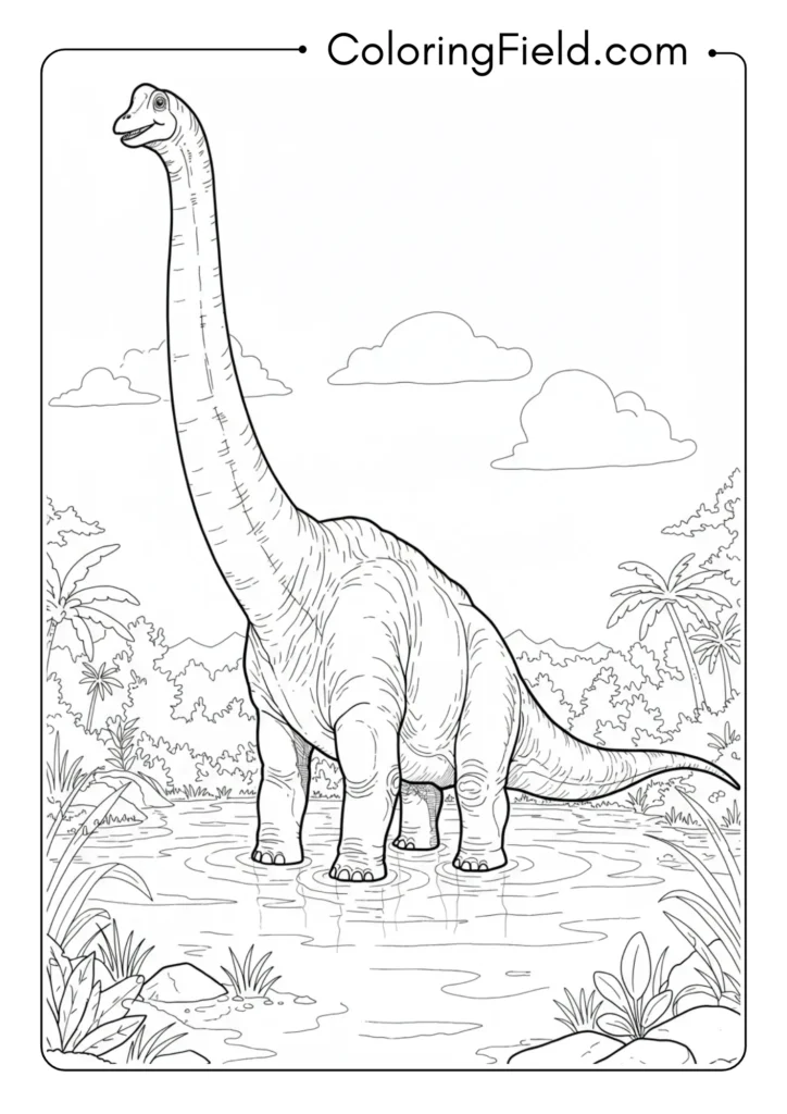 Brachiosaurus wading in shallow water