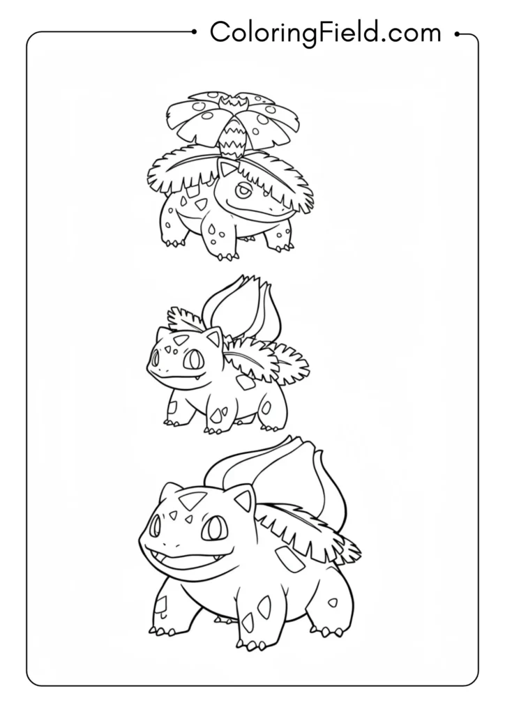 Bulbasaur to Ivysaur to Venusaur progression