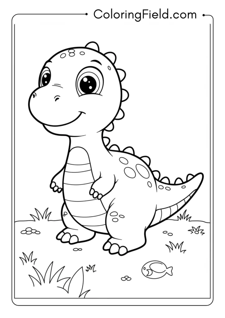 Cartoon baby dinosaur with exaggerated cute features