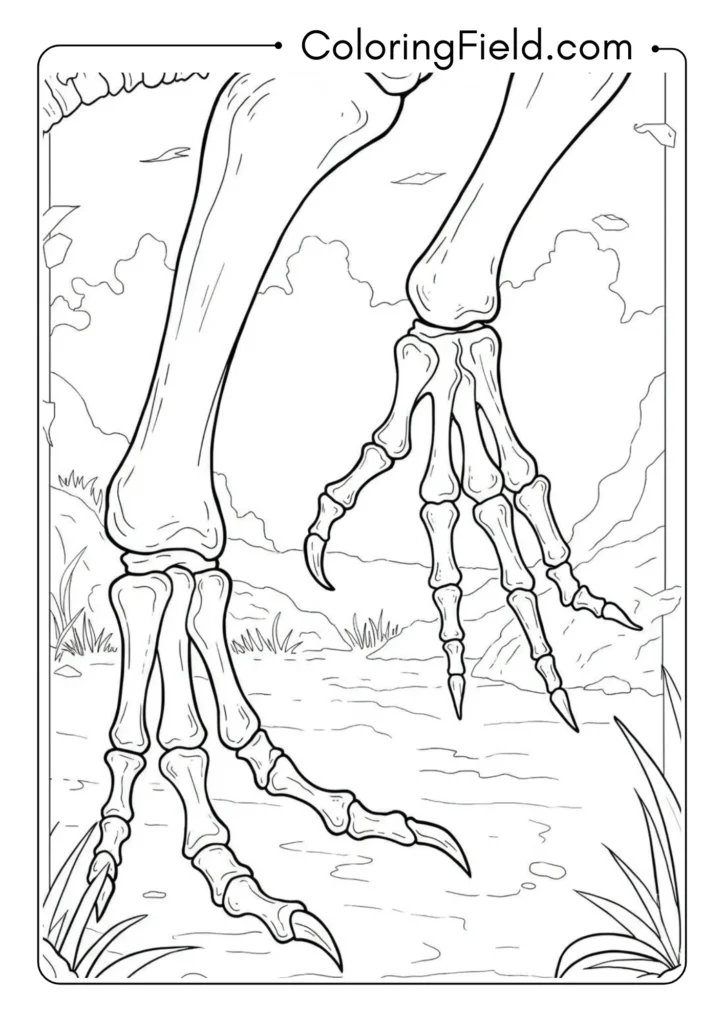 Close-up of dinosaur foot skeleton structure