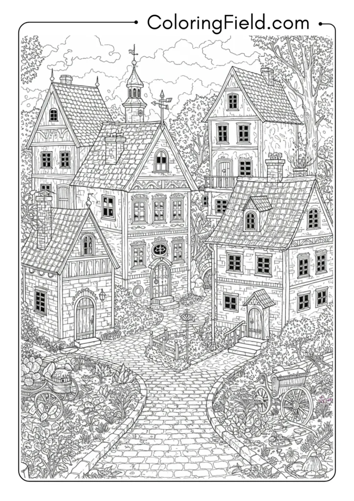 Complex Autumn Village Scene