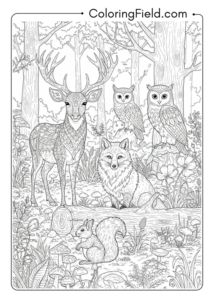 Complex Woodland Wildlife Scene
