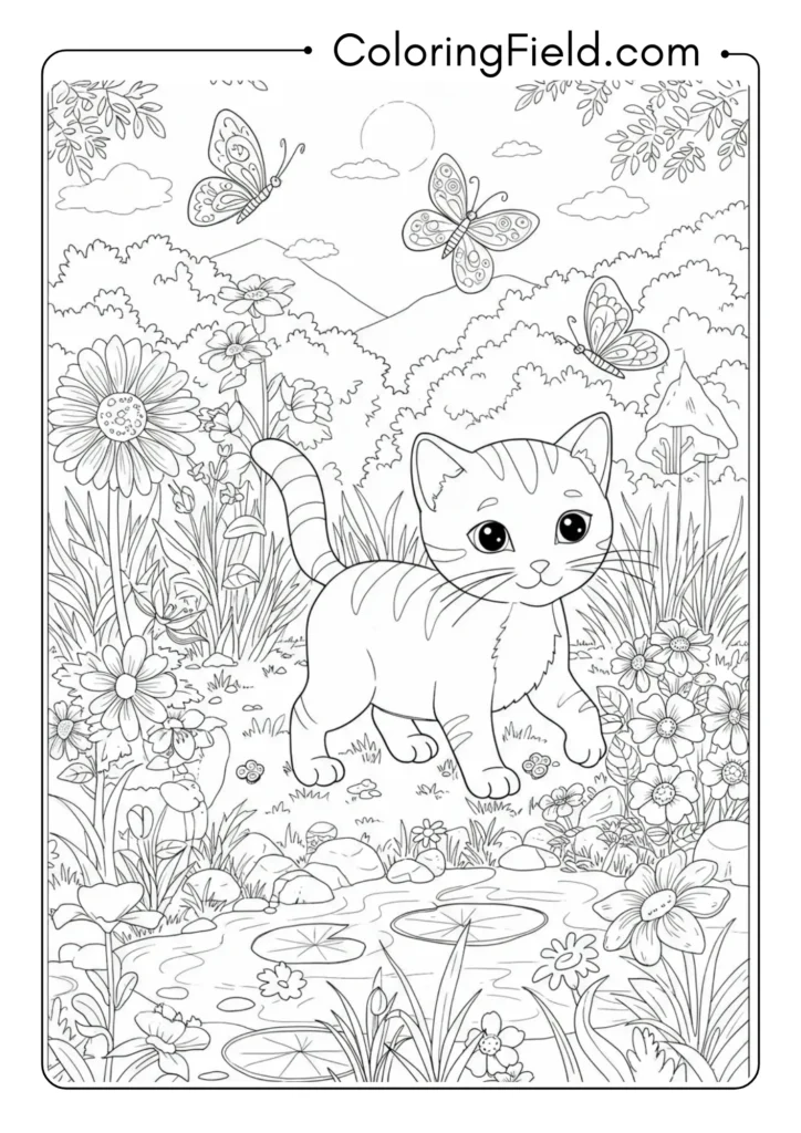 Curious Kitten Exploring a Garden