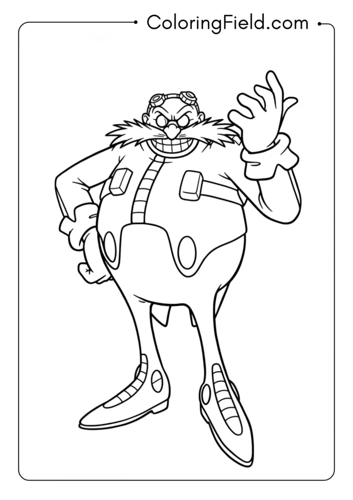 Dr. Eggman with evil grin and twirled mustache, classic villain pose