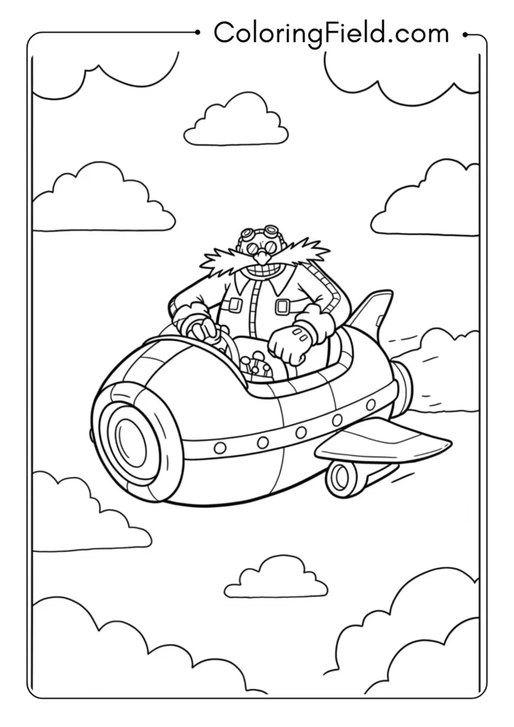 Eggman in his Egg Mobile hovering, simple vehicle design