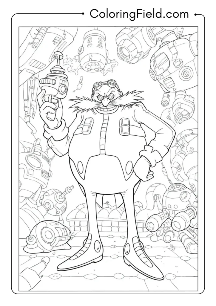 Eggman with a ray gun or device, scheming pose