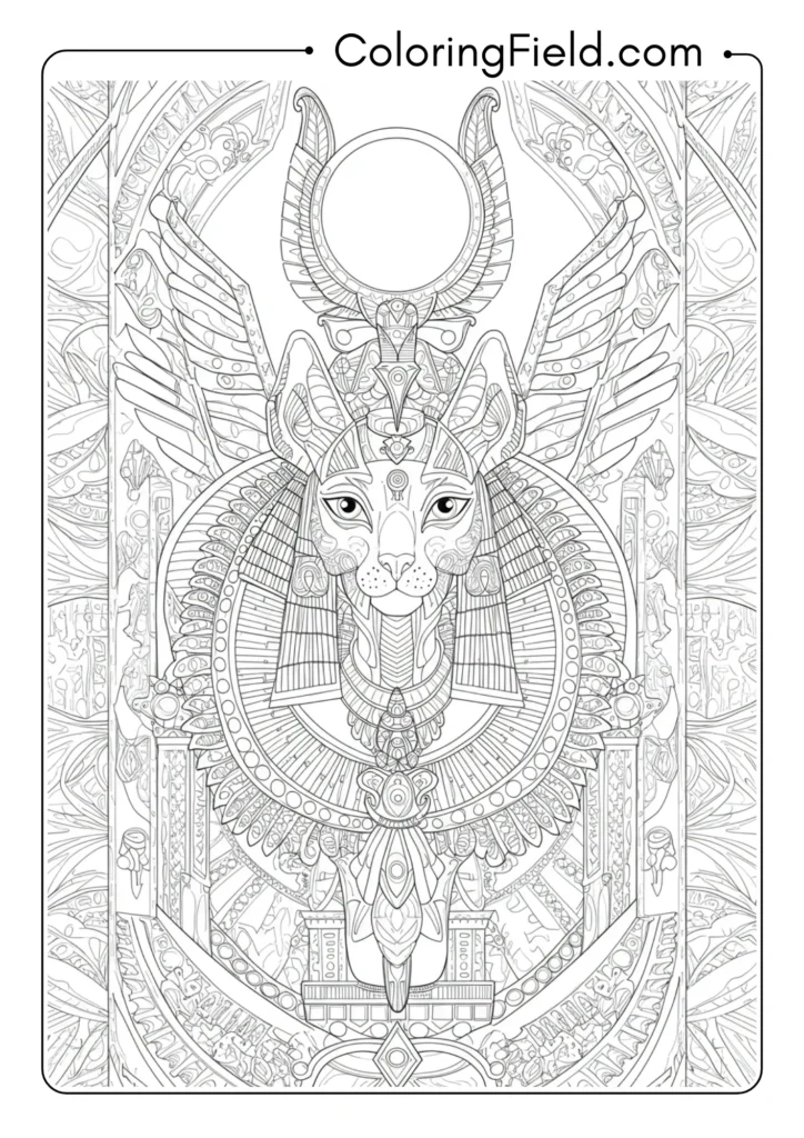 Egyptian Cat Deity with Hieroglyphics
