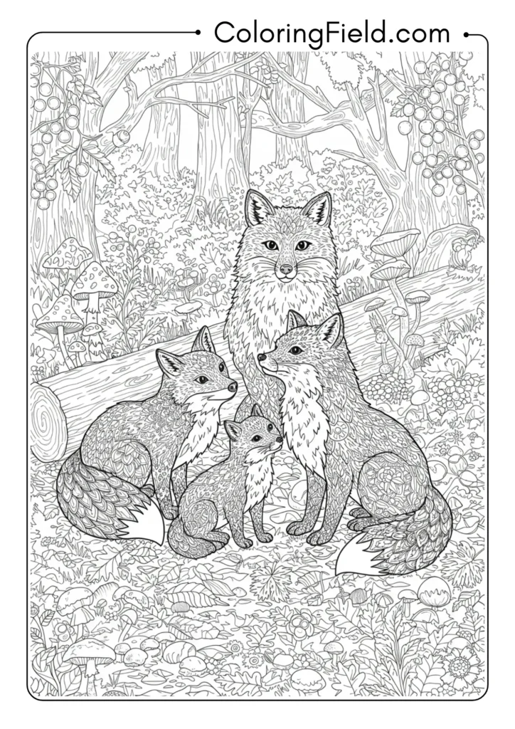 Fox Family in Autumn Forest
