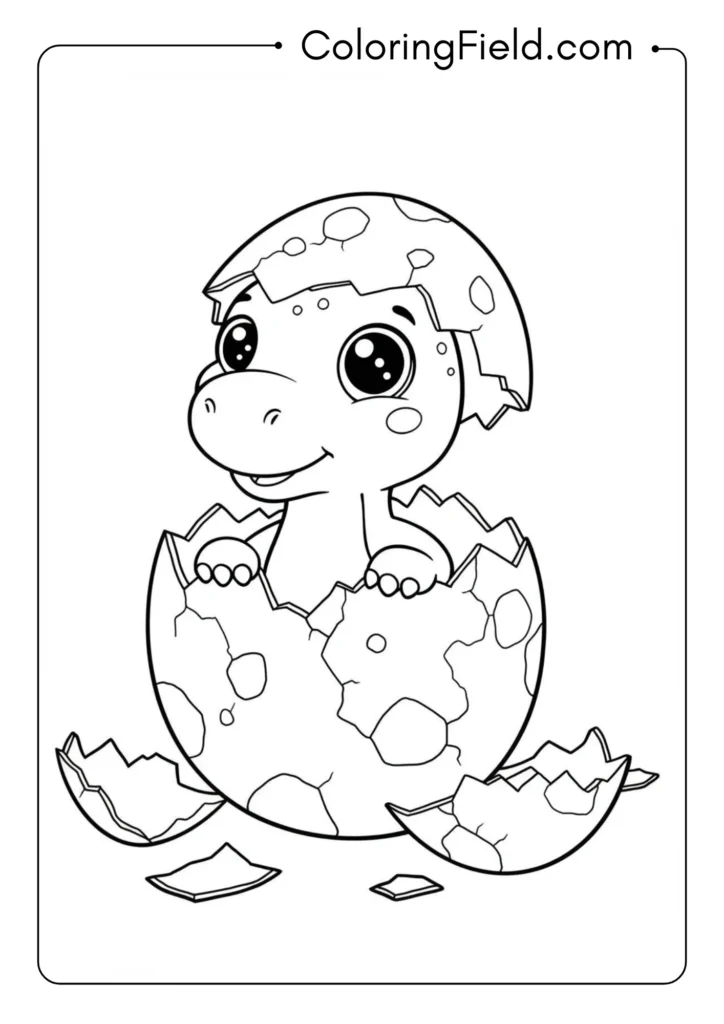Hatching baby dinosaur partially emerged from egg