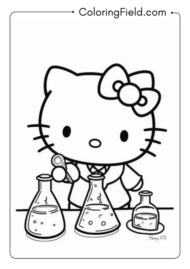 Hello Kitty running a complex science experiment in a laboratory 