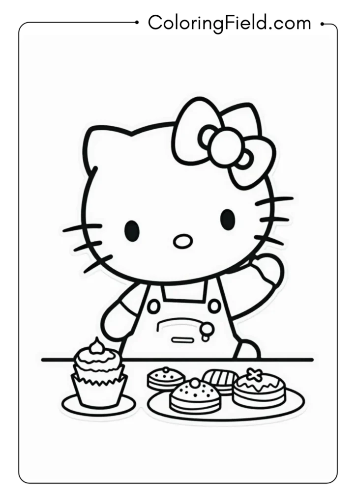 Hello Kitty running a successful bakery with multiple baked goods 