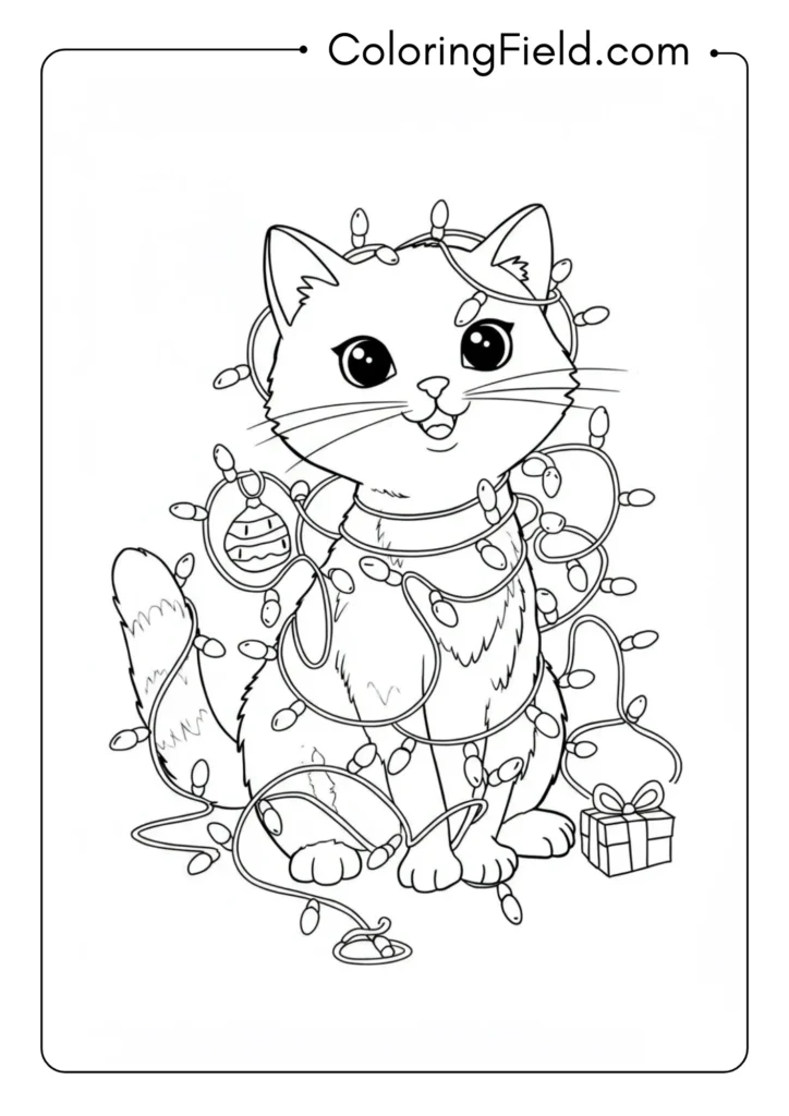 Kitten with Christmas Lights