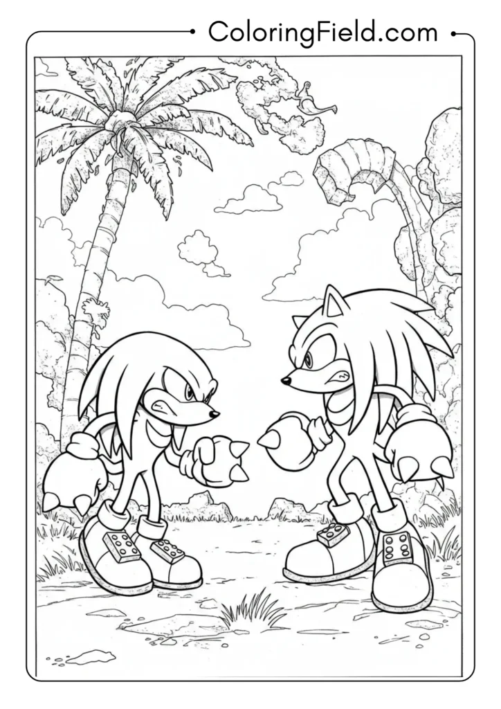 Knuckles and Sonic facing off, rivalry scene