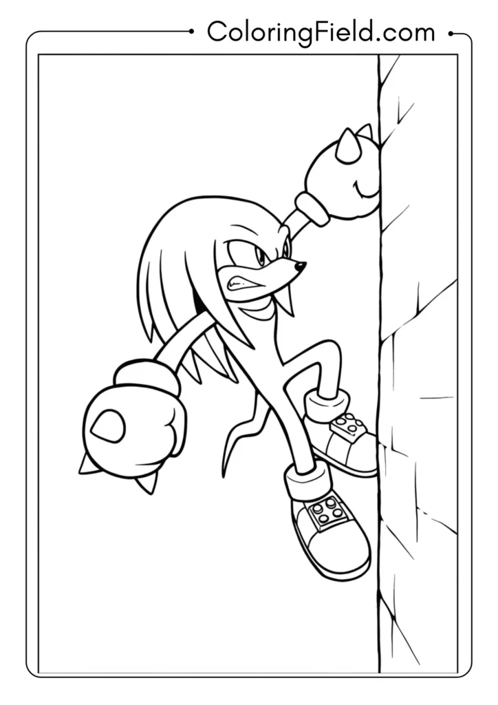 Knuckles climbing a wall with his spiked gloves, vertical pose