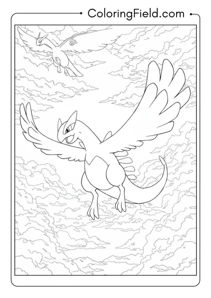 Lugia soaring through clouds