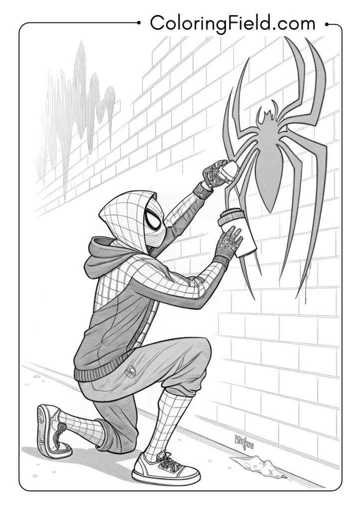 Miles Morales Spider-Man in a graffiti artist pose