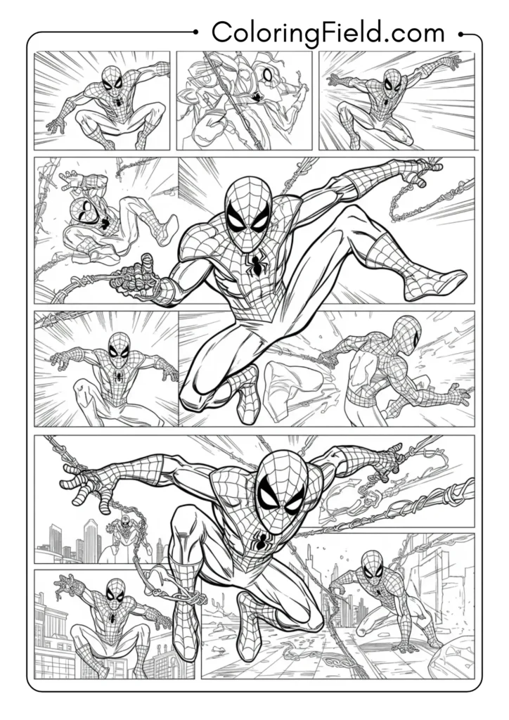 Multi-panel sequential art showing Spider-Man