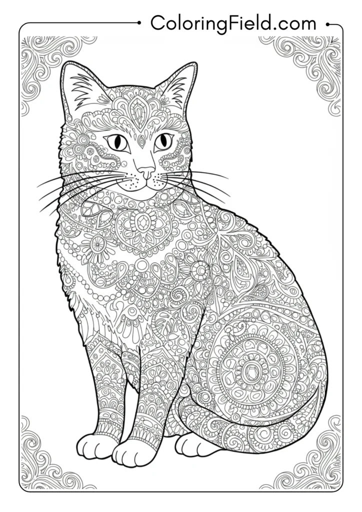 Ornate Cat with Jeweled Patterns