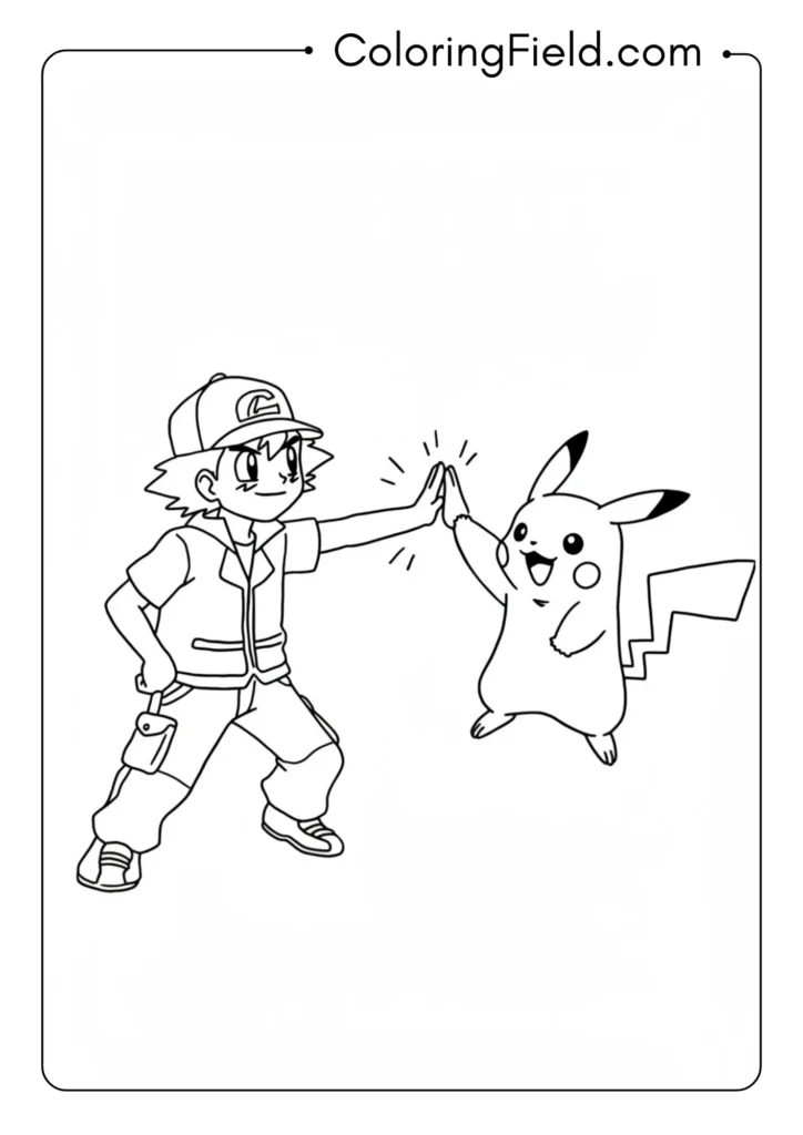 Pikachu and Ash high-fiving