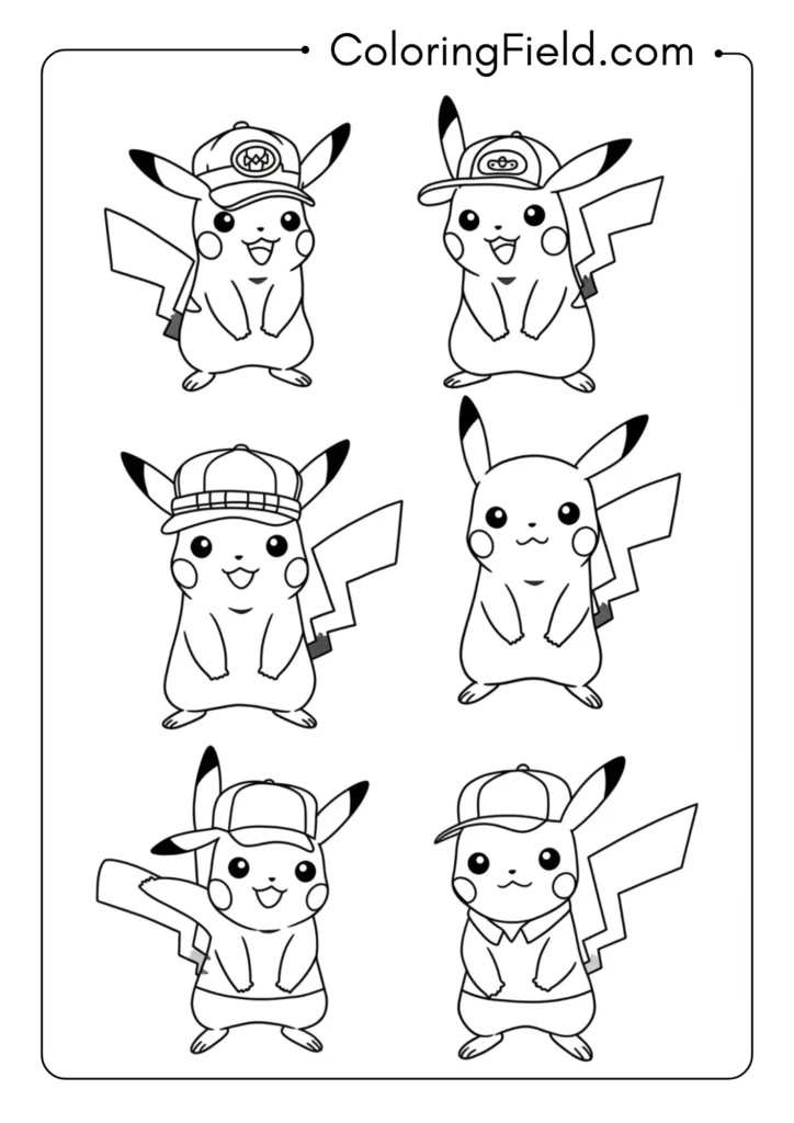 Pikachu wearing different hats