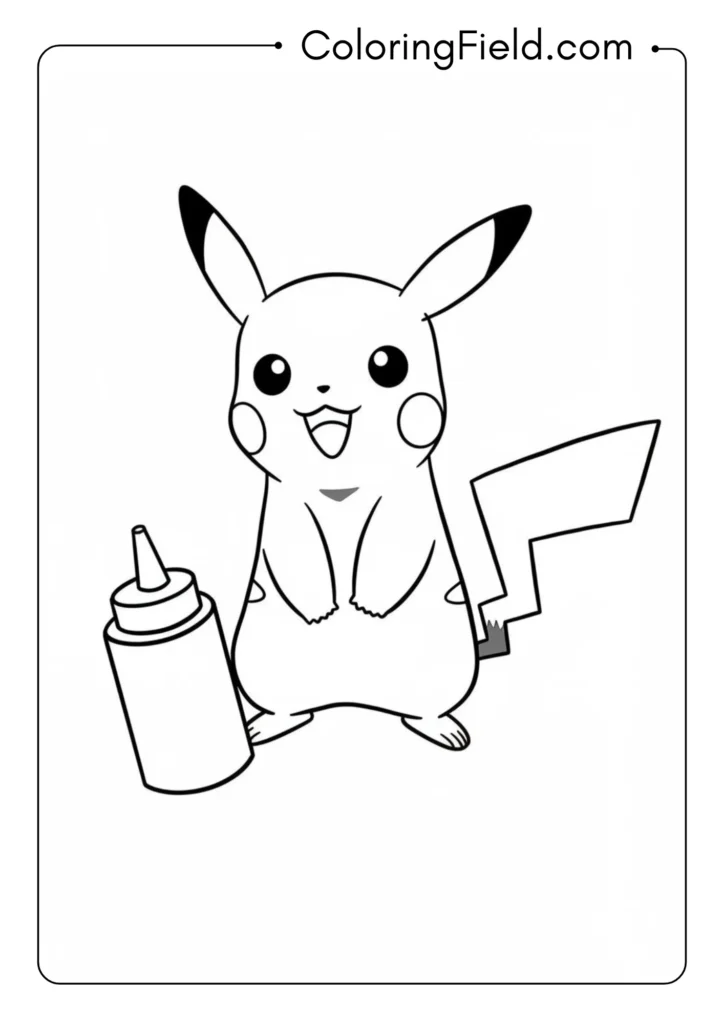 Pikachu with a ketchup bottle