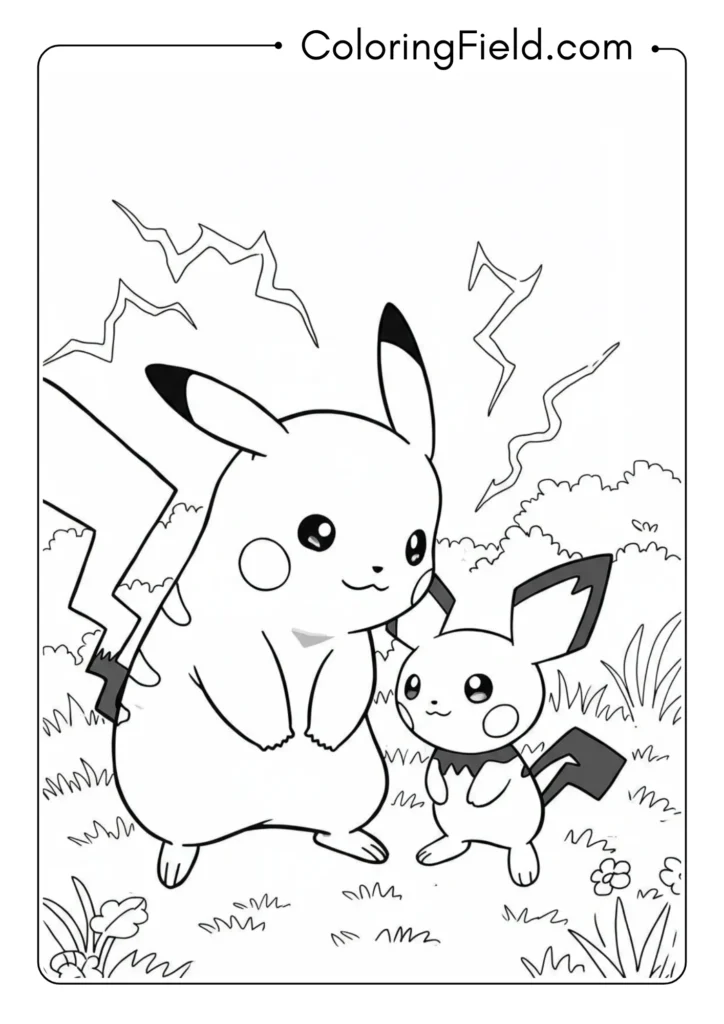 Pikachu with its pre-evolution Pichu
