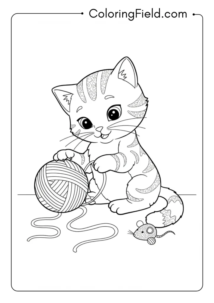 Playful Kitten with Yarn Ball