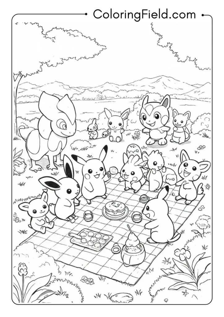 Pokemon characters enjoying a picnic