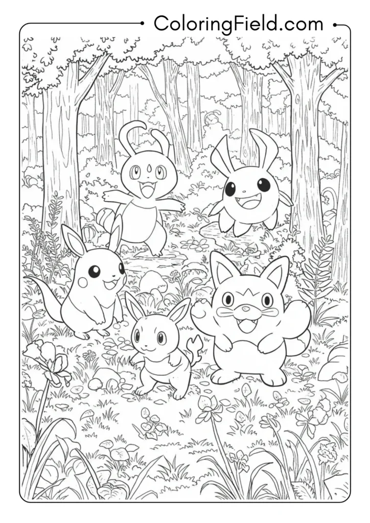 Pokemon in a forest setting