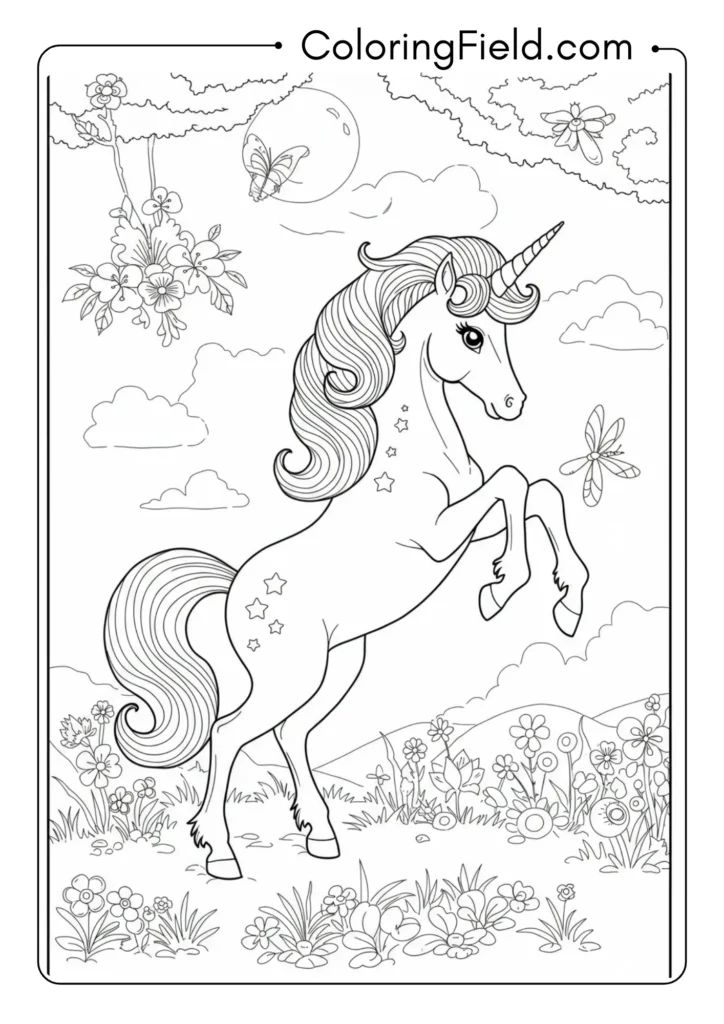 Prancing Unicorn Outline