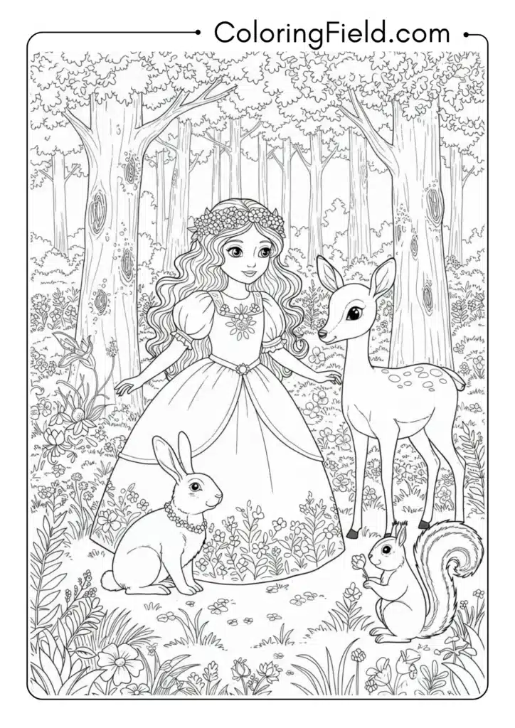 Princess with Woodland Creatures
