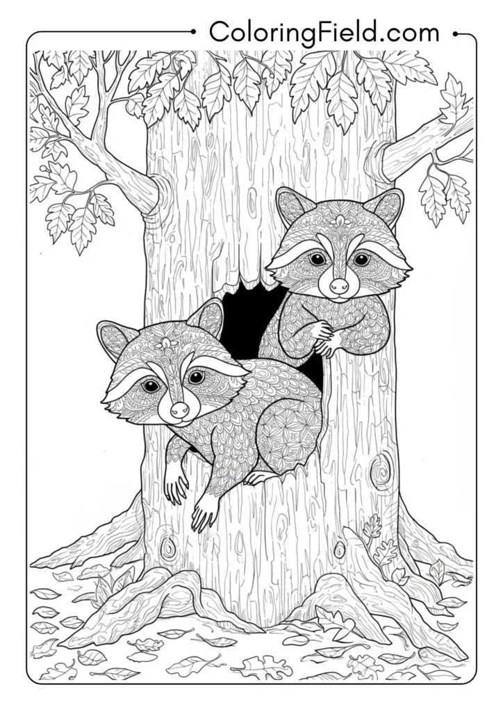 Raccoon Family Tree Hollow