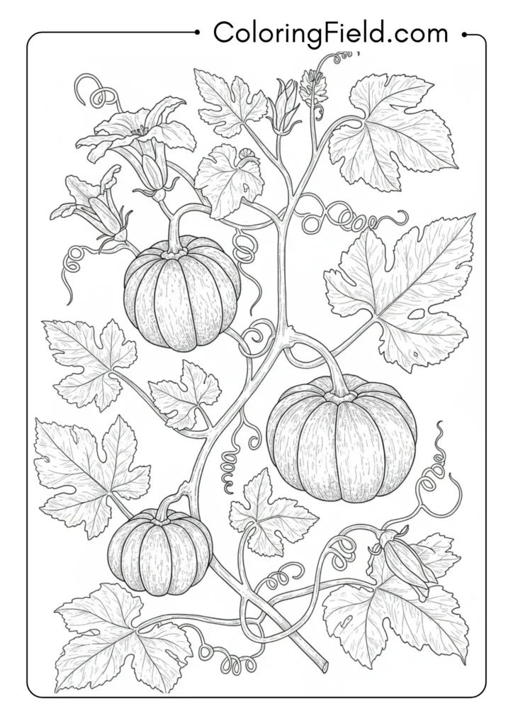 Realistic Pumpkin Growing on Vine