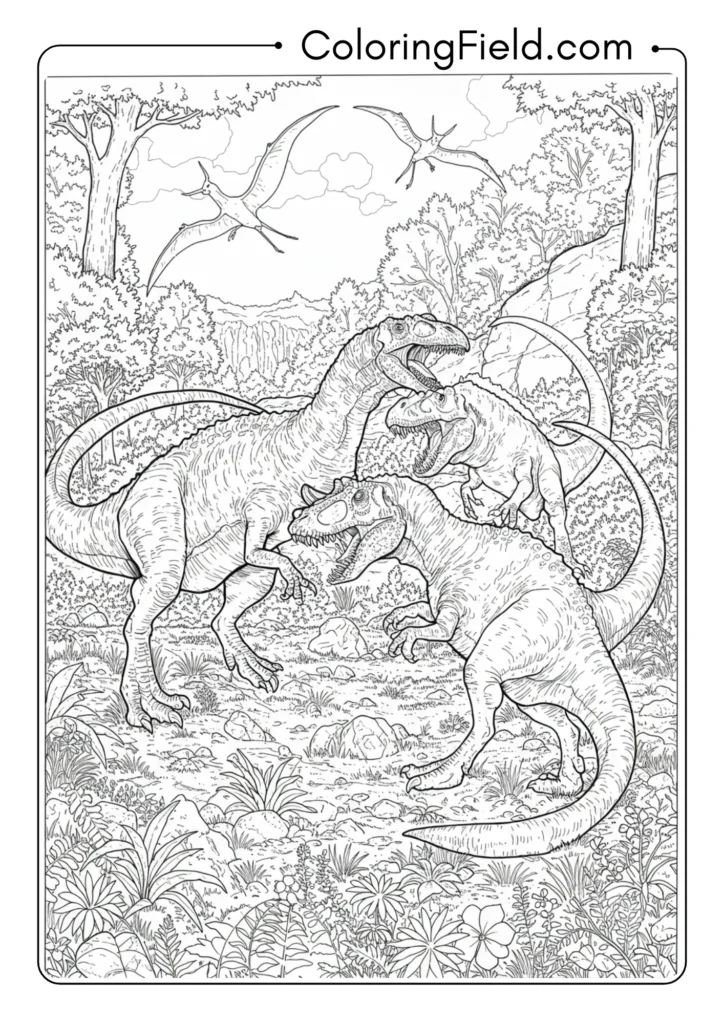 Realistic dinosaur battle scene