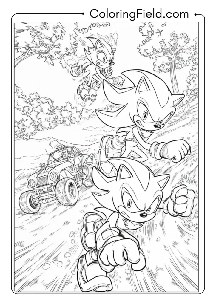 Shadow and Sonic racing side by side, rivalry scene