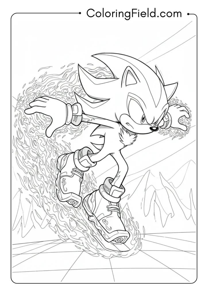 Shadow skating on his special shoes with flames, motion scene