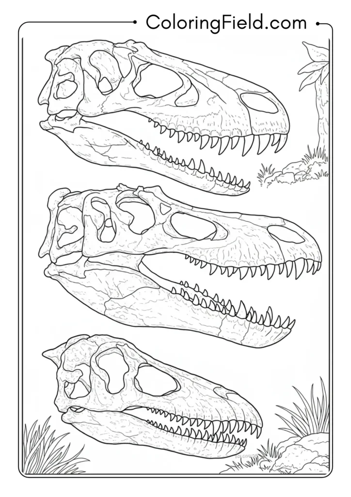 Side-by-side comparison of carnivorous and herbivorous dinosaur skulls
