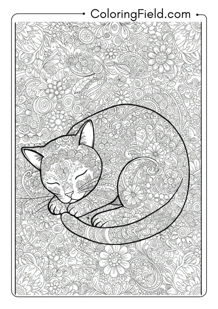 Sleeping Cat with Decorative Patterns
