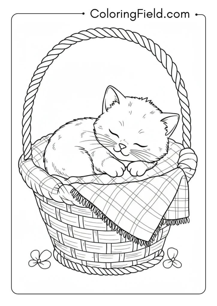 Sleeping Kitten in a Basket
