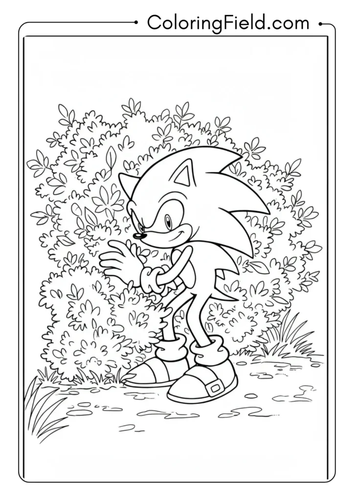 Sonic hiding behind a bush, stealth pose