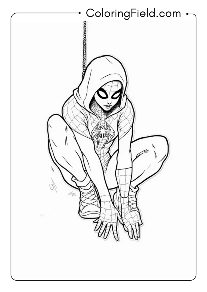 Spider-Gwen wall-crawling with her hood down